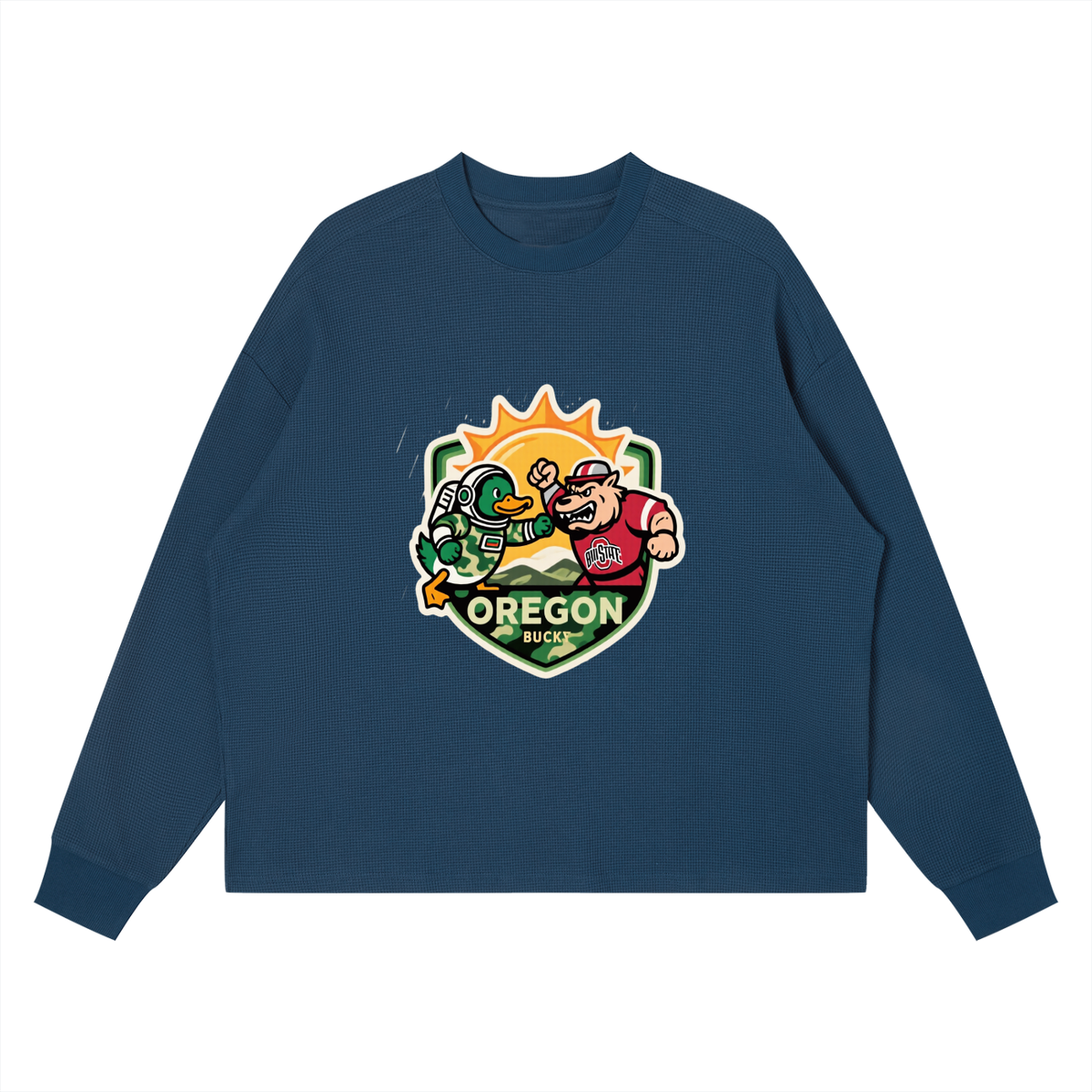 Unisex Waffle Boxy Long Sleeve T-Shirt MR> KAMO DUCKSVSBUCKS