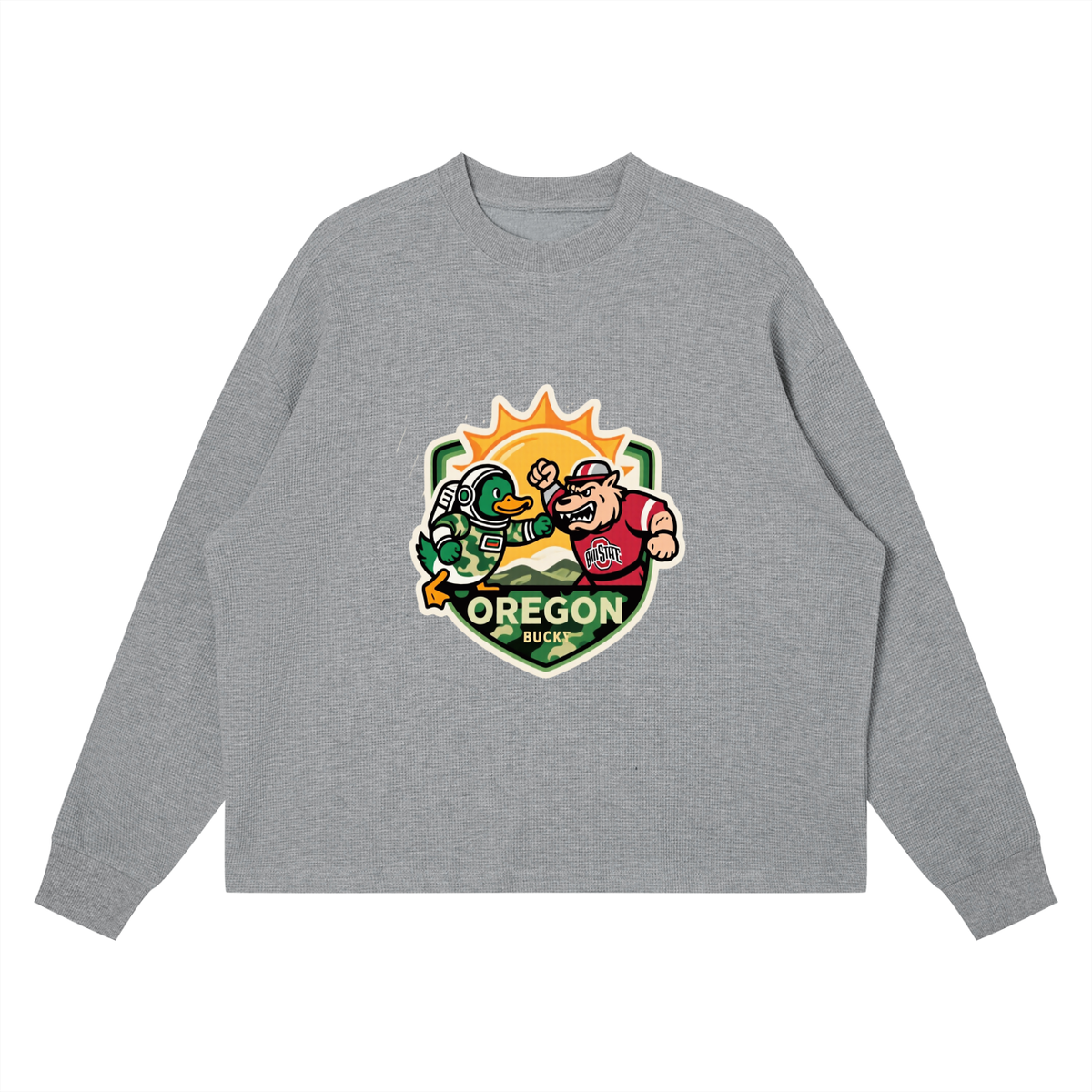 Unisex Waffle Boxy Long Sleeve T-Shirt MR> KAMO DUCKSVSBUCKS