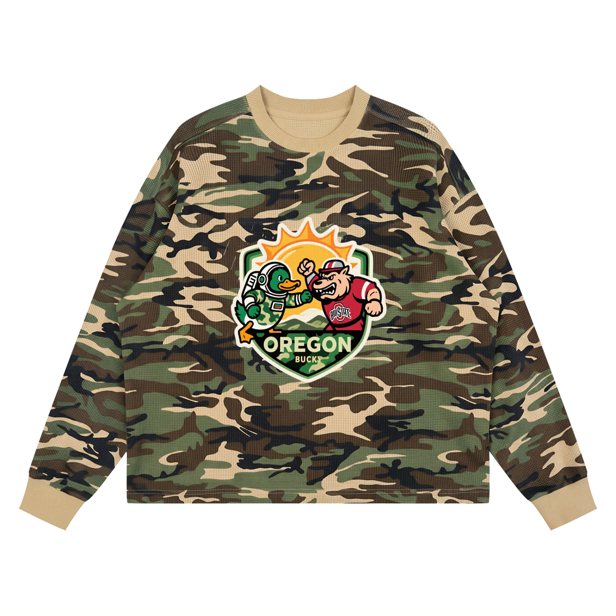 Unisex Waffle Boxy Long Sleeve T-Shirt MR> KAMO DUCKSVSBUCKS