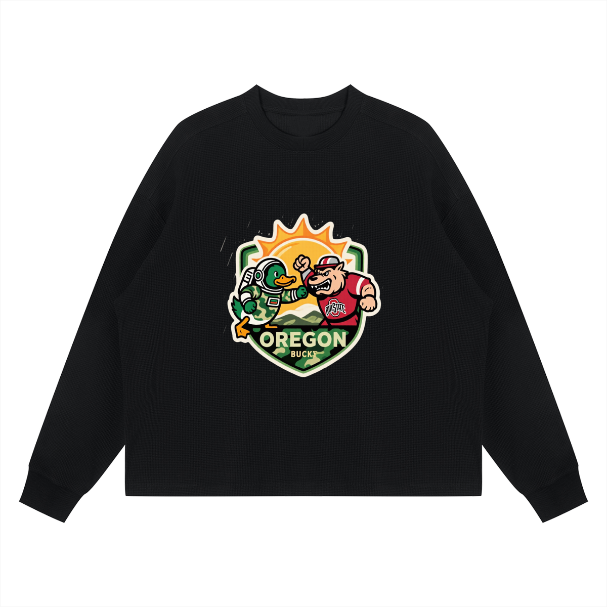 Unisex Waffle Boxy Long Sleeve T-Shirt MR> KAMO DUCKSVSBUCKS