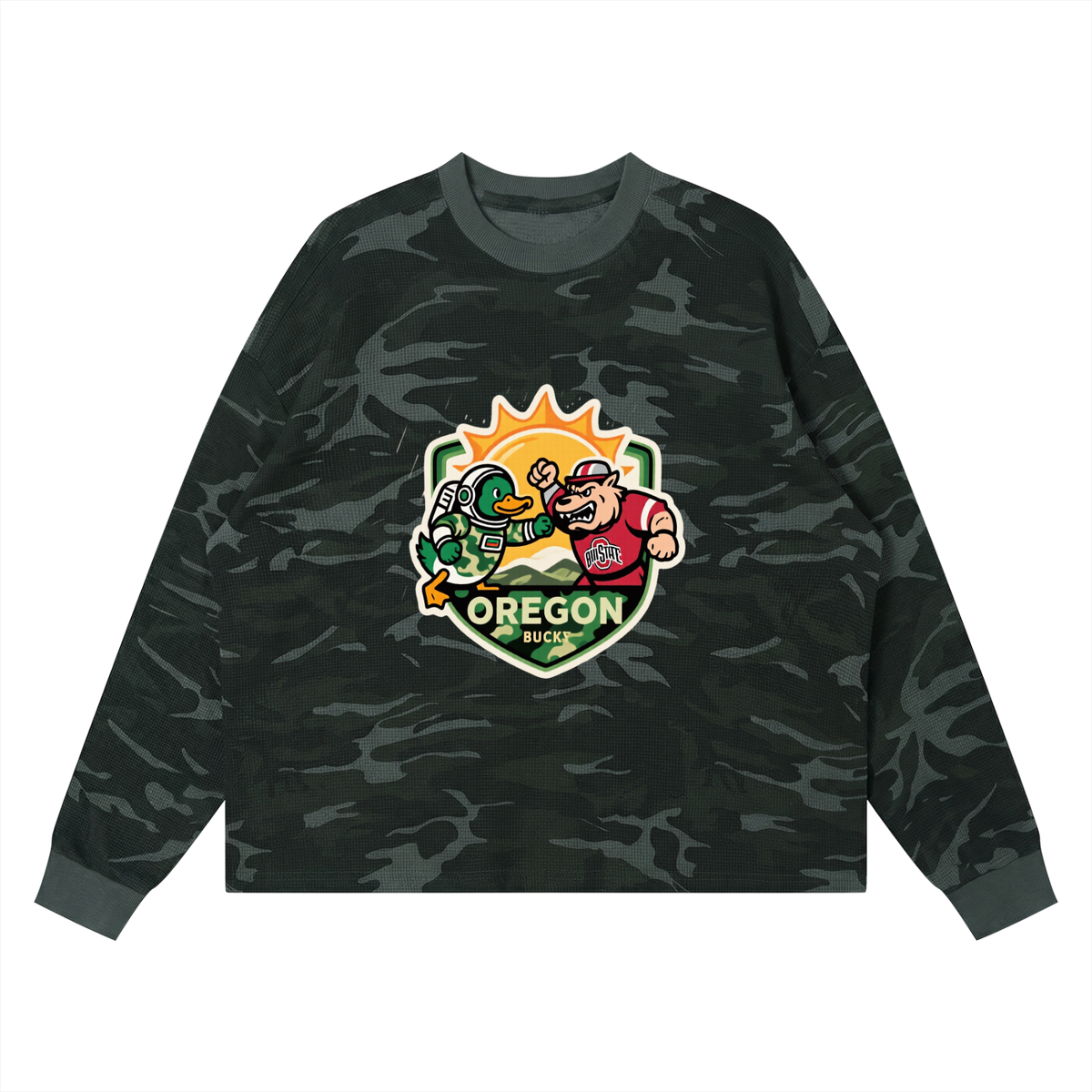 Unisex Waffle Boxy Long Sleeve T-Shirt MR> KAMO DUCKSVSBUCKS